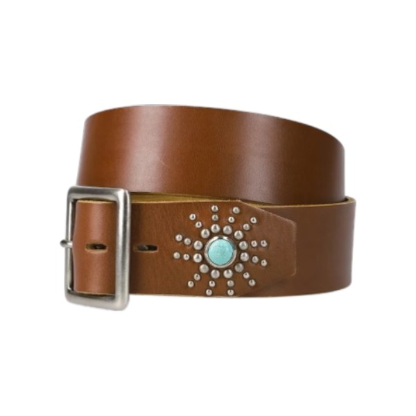 スタッズレザーベルト ターコイズ 1.75